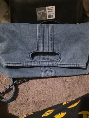 Denim Fold-Over Clutch with Cutout Handle